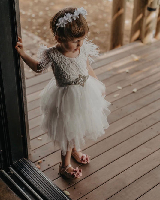 White tulle feather dress