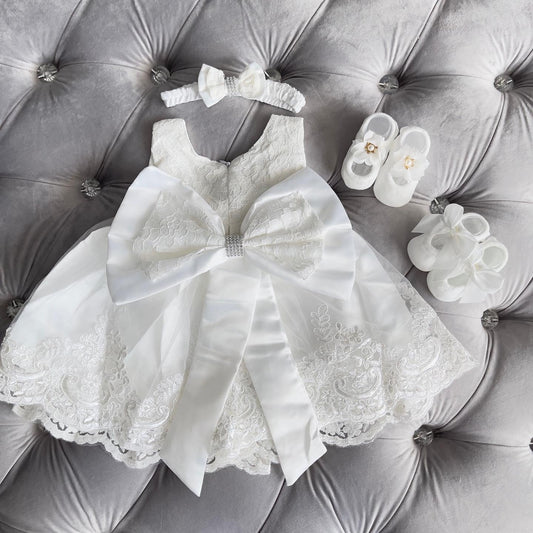 White Bow Dress + Headband