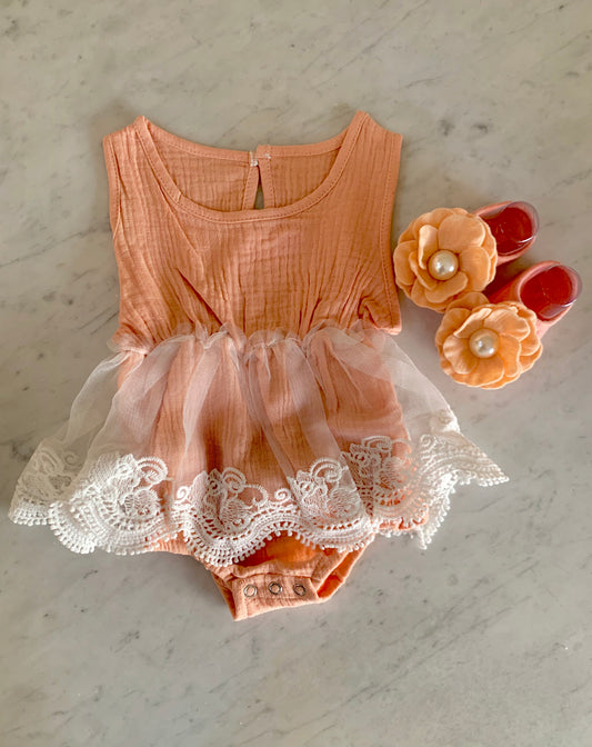 Peach Lace Romper