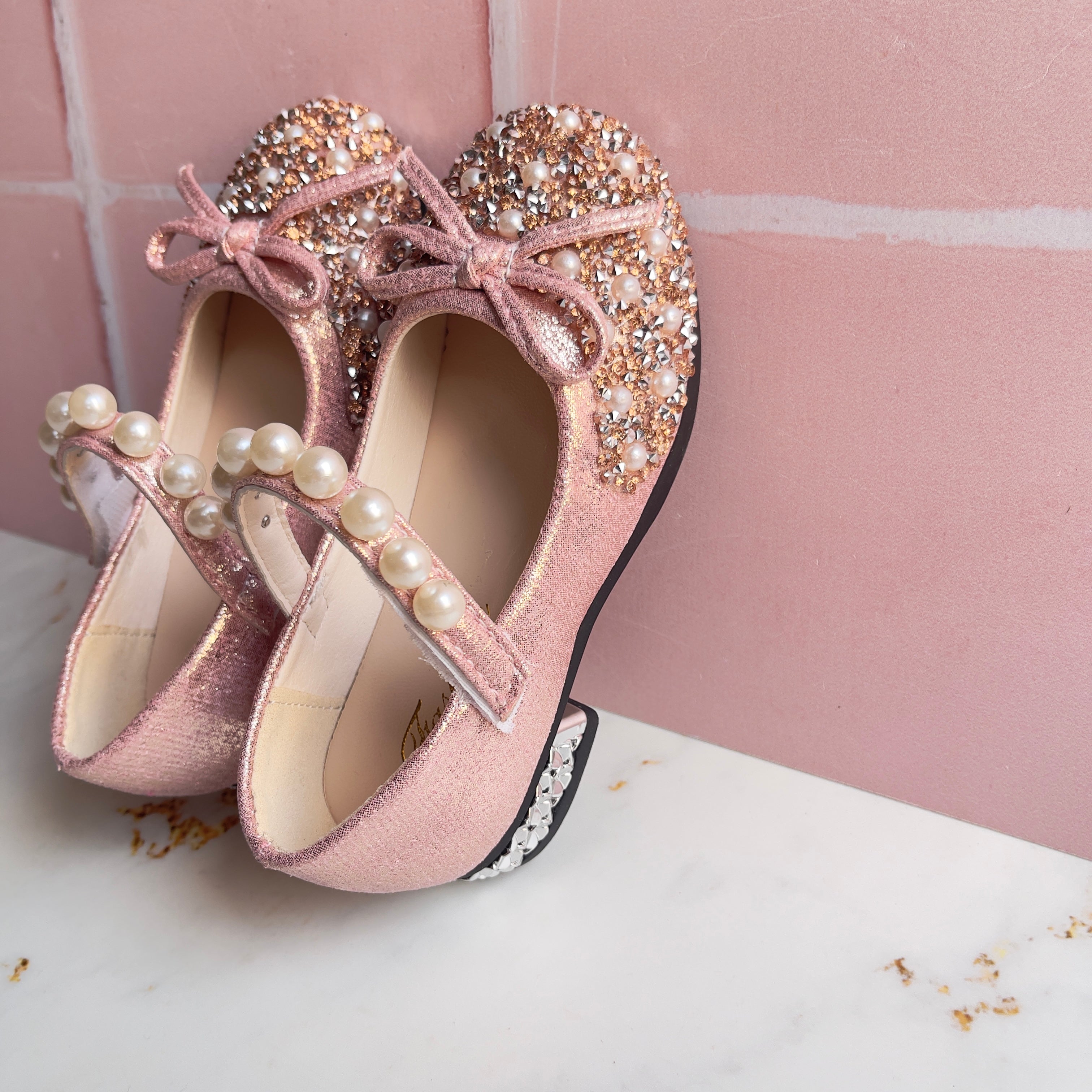 Pink Rose Gold Pearl Shoes HunnyBunnyBoutique