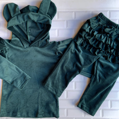 Plush Velvet Bear Hoody Set