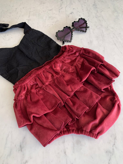 Black and Maroon Sequins Romper